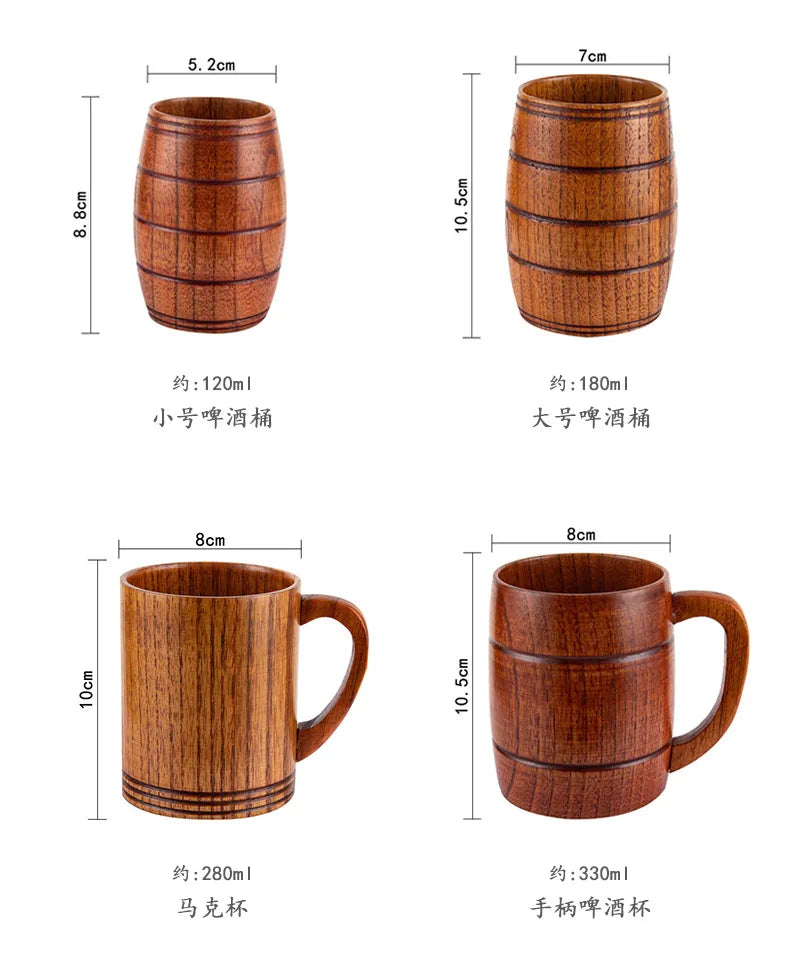 Wooden Big Belly Cups Japan Style Milk Water Cup with Handle Coffee Beer Tea Mug Handmade Natural Kitchen Bar Drinkware Cups