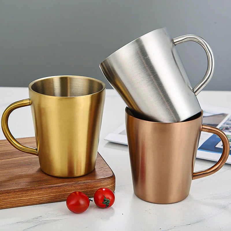 300ml 304 Stainless Steel Double Layer Mugs Portable Creative Water Cup Heat Insulation Cup Drinkware Household Kitchen Supplies