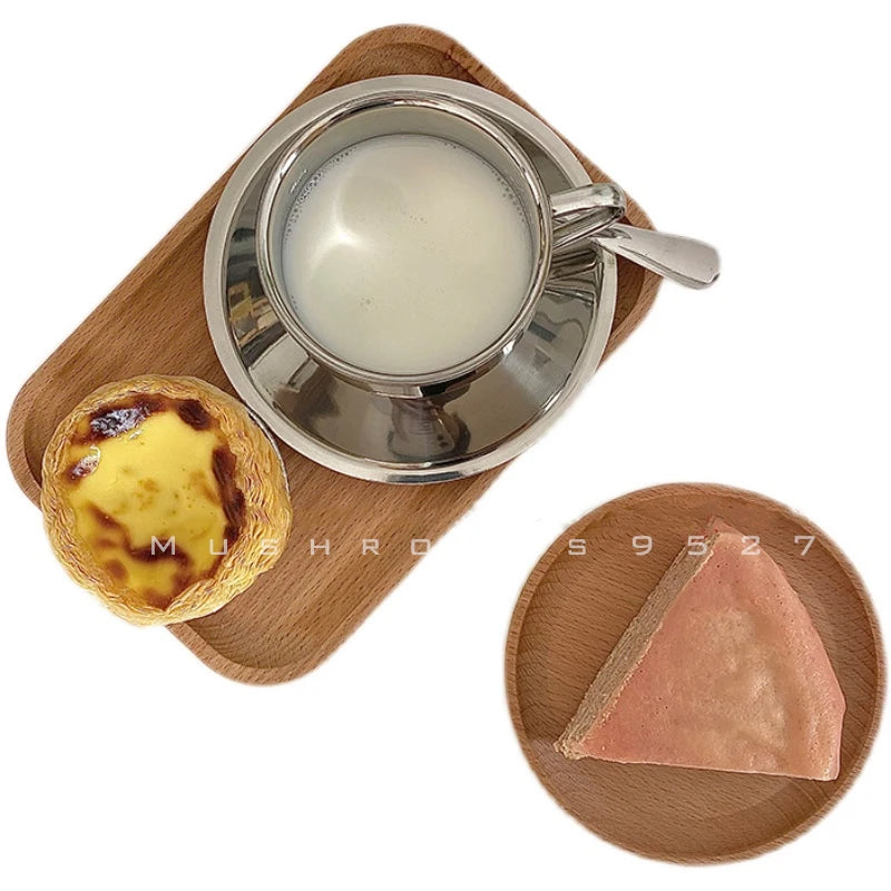 Korean Style Niche Coffee Cup and Saucer Set Retro Stainless Steel Coffee Cup Small Exquisite Posing Vlog Afternoon Tea Cup