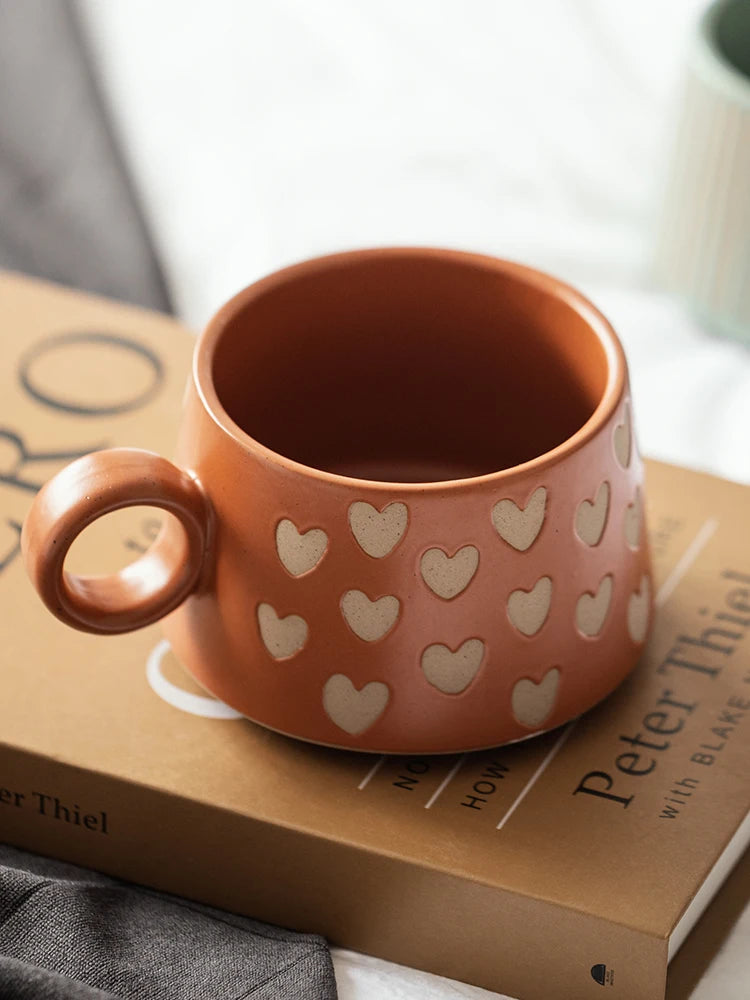 380ml Ceramic Mug Vintage Large Capacity Couple Drinkware Breakfast Mug Terracotta Water Mug Coffee Mug With Handle