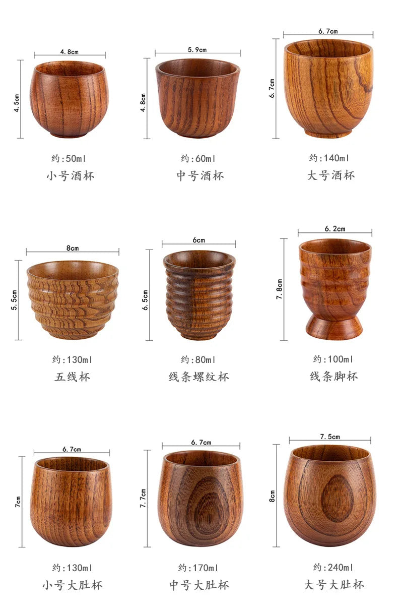 Wooden Big Belly Cups Japan Style Milk Water Cup with Handle Coffee Beer Tea Mug Handmade Natural Kitchen Bar Drinkware Cups