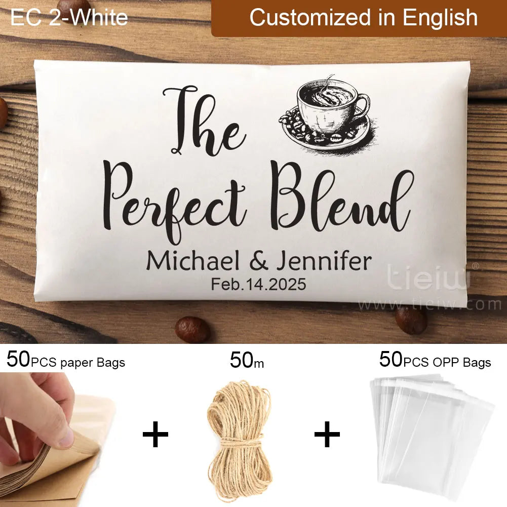 50PCS Bridal Shower Coffee Favor Bag Personalized Wedding Favor For Guest in Bulk Custom Kraft Paper Gift The Perfect Blend