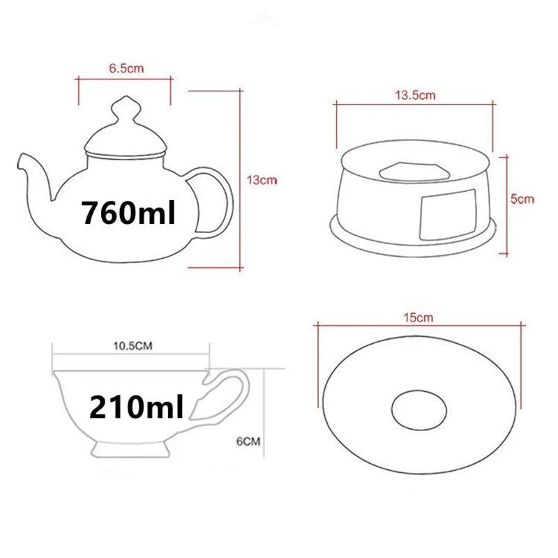 Europe Noble High-grade porcelain Tea Cup and Saucer Spoon English British Teaware Set Glass Teapot Tea Warmer set  Home Drinks