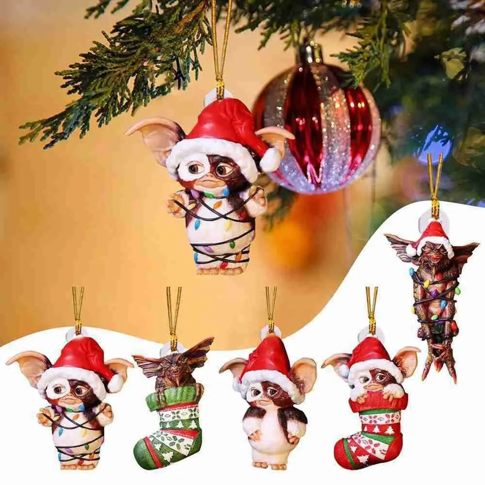 2D Funny Christmas Tree Hanging Ornament Socks Dog Flying Dragon Gremlins Gizmo Acrylic Hanging Pendant Festive Party Supplies