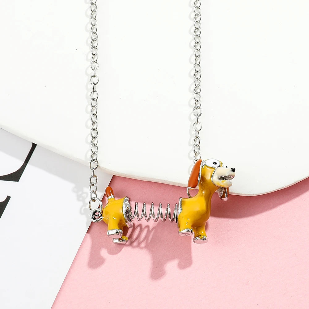 Disney Toy Story Necklace Cute Cartoon Figure Slinky Dog Metal Pendant Necklace Collar for Kids Kawaii Jewelry Accessories Gifts