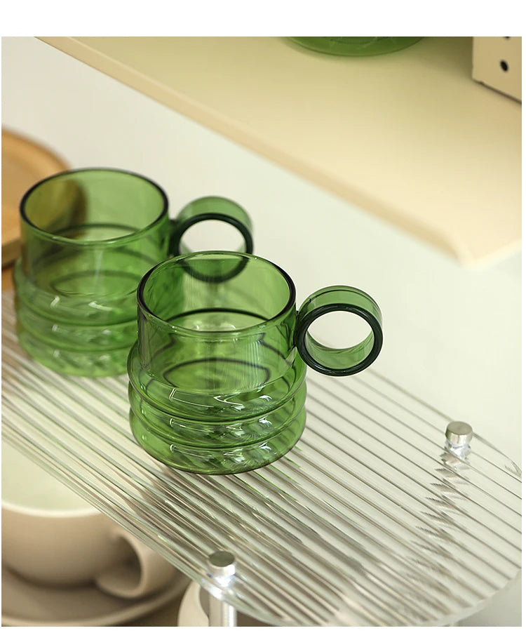 Green Glass Teacup Set for Home Office Use Heat-Resistant Glass Durable with Green Milk Mug Jug with Cup Coffee Mugs