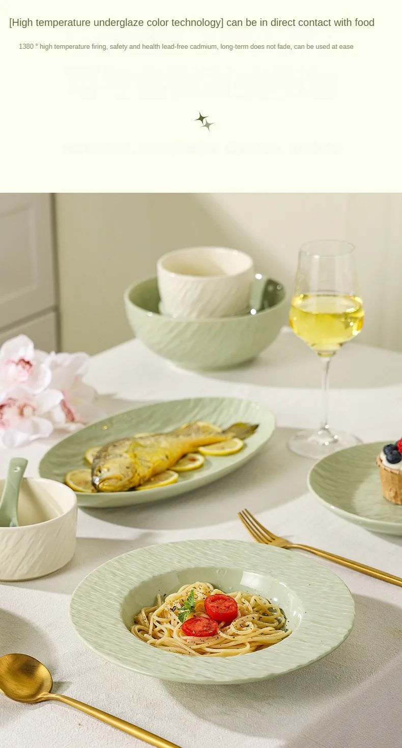 High end and fresh cream style tableware, dishes, rice bowls, underglaze colored plates, large soup bowls