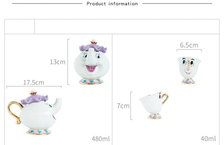 Disney Teapot Cute Cartoon Beauty And The Beast Coffee Pots Mug Mrs Potts Chip Cup Tea Pots Cup One Tea Sets Gift Droshipping