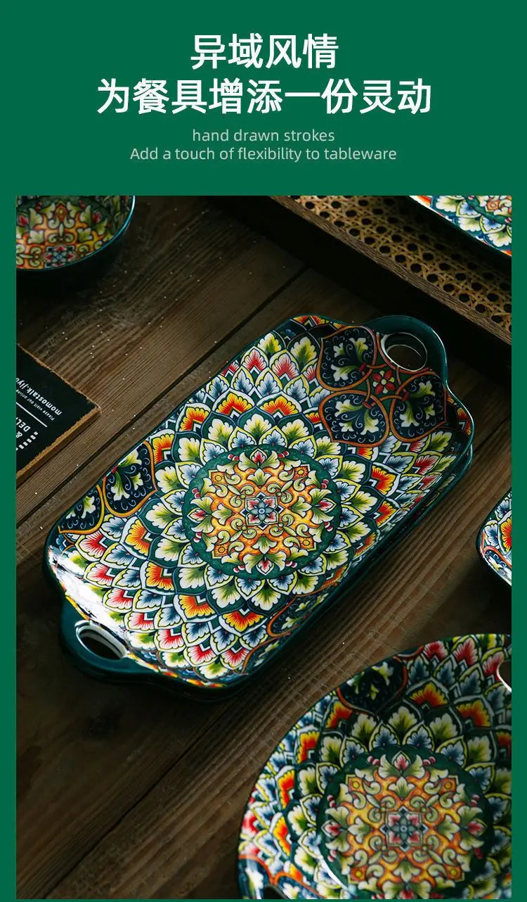 Polish style ceramic dishes household creative baking tray fruit salad mashed potatoes Noodles bowl cake plate Kitchen supplies