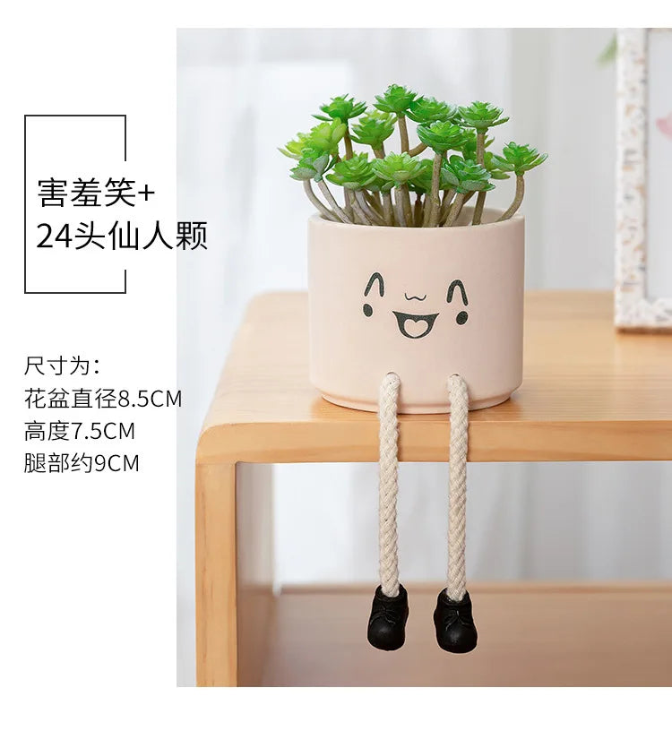 Creative Expression Character Hanging Foot Doll Fleshy Ceramic Flowerpot Personalized Handicraft Decoration Breathable Pot