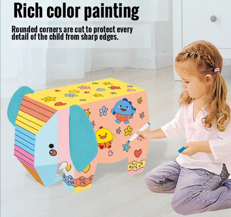 3D DIY handmade cardboard, creative cardboard, animals, graffiti, kindergarten models, cardboard toys, coloring, lions,