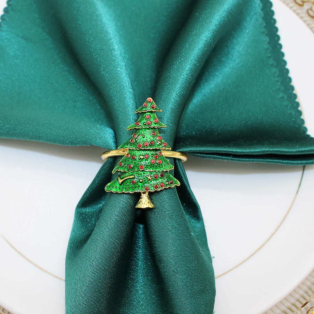 8Pcs Green Christmas Tree Napkin Rings Xmas Crystal Napkin Holder for Christmas Wedding Thanksgiving Party Kitchen Table Decor