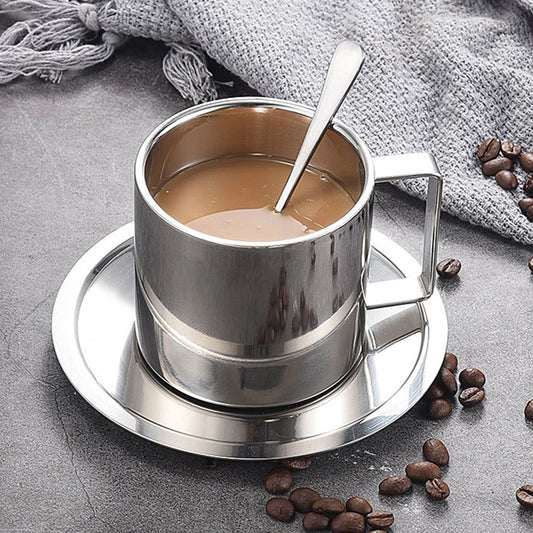 Stainless Steel Coffee Cups Creative Set 304 Stainless Steel European Style Double Layer Coffee Cup Creative Set Mug for Office