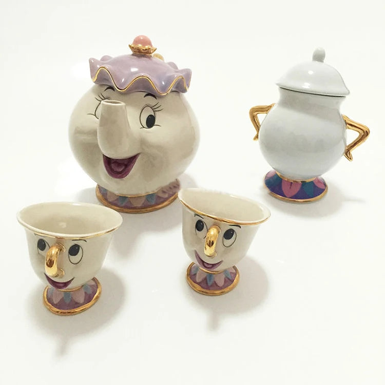 Disney Teapot Cute Cartoon Beauty And The Beast Coffee Pots Mug Mrs Potts Chip Cup Tea Pots Cup One Tea Sets Gift Droshipping