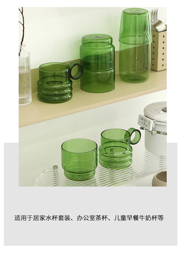 Green Glass Teacup Set for Home Office Use Heat-Resistant Glass Durable with Green Milk Mug Jug with Cup Coffee Mugs