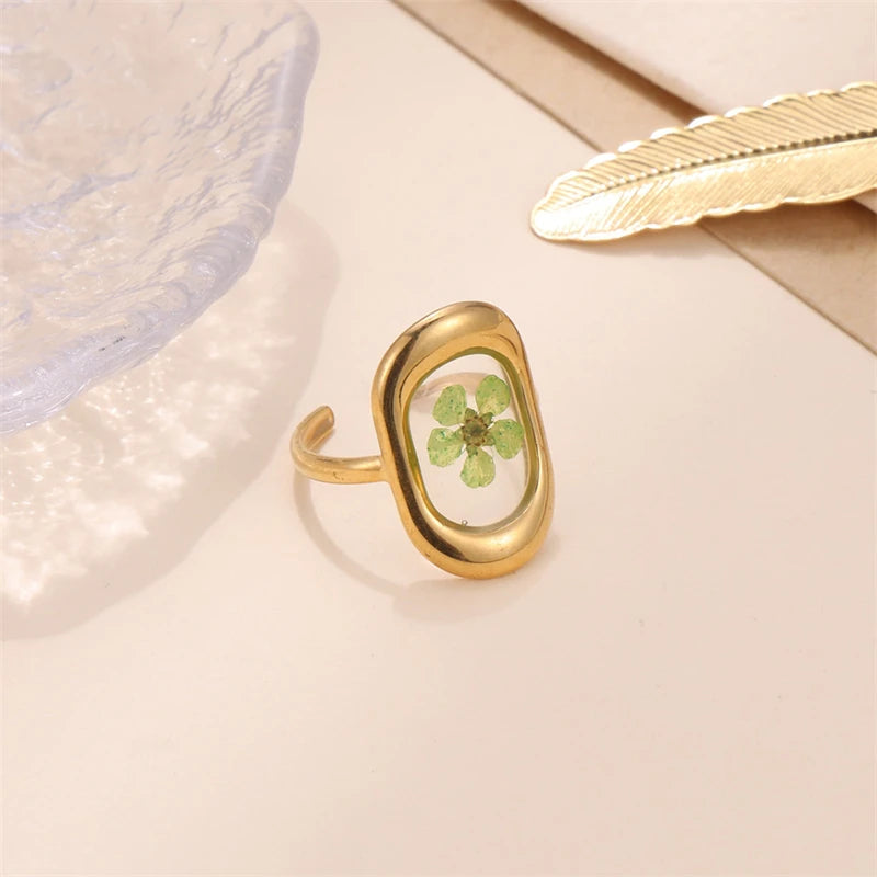 D&Z Ins Retro Women's Fashion Jewelry Eternal Flower Series Stainless Steel Ring Love Accessories Open Ring