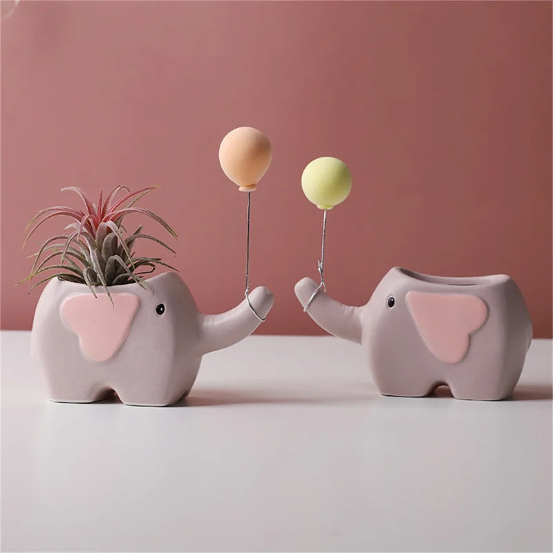 Creative Flower Shape Plant Pot Ceramic Pots for Flowers Cartoon Elephant Dinosaur Succulent Pot Cute Home Table Decor Vase