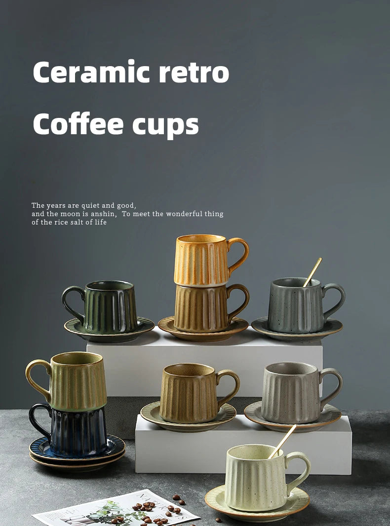 Ceramic Coffee Cup Set European American Roman Ear Hanging Flower Cups Restaurant Office Commercial Mugs Cup Plate Wholesale