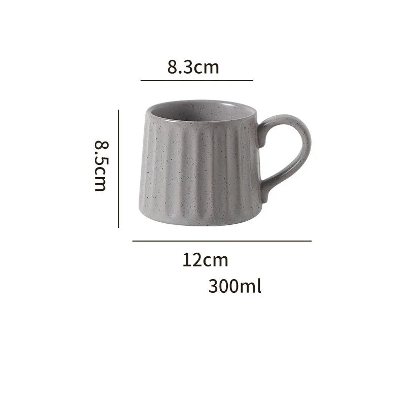 300ML Japanese Retro Rough Pottery Mug Unique Ceramic Office Coffee Cup Dish Set Home Creative Vertical Pattern Brewing Tea Cup