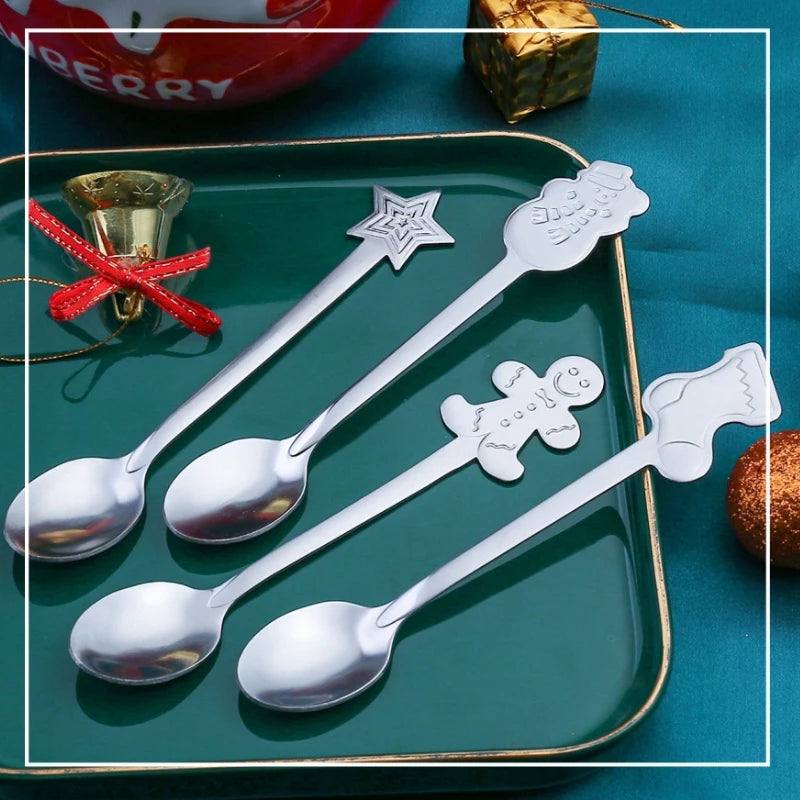 Christmas Gifts Coffee Spoons Stainless Steel Nordic style Dessert Spoon Tableware Kitchen Accessories New Year Gift Decorations