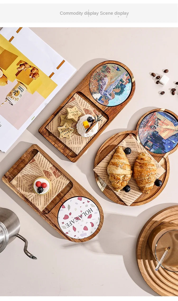 Bread cutlery wooden tray retro pastry dessert afternoon tea snack  tea tray suitable for home kitchen decoration accessories