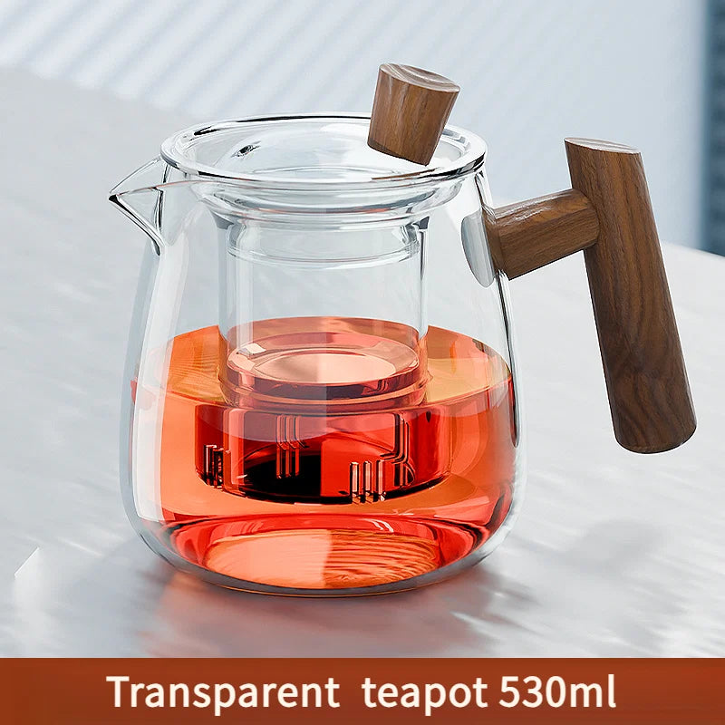 GIANXI 530ml Heat-Resistant Glass Teapot With Walnut Handle Chinese Drain/Storage Tea Tray Home Hospitality Kung Fu Tea Set