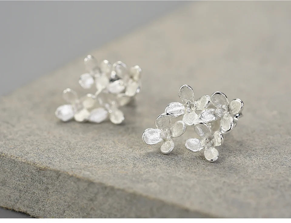 Lotus Fun Unusual Luxury Osmanthus Flowers Stud Earrings for Women Real 925 Sterling Silver 18K Gold Wedding Fashion Jewelry