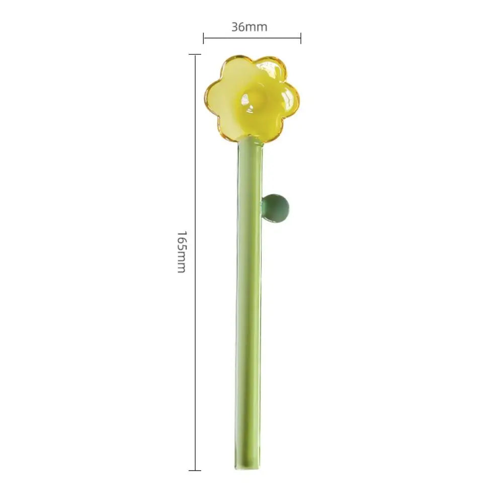 Long handle Glass Spoon Creative Transparent Glass Dessert Spoon Flower Shaped Colored Coffee Stirring Spoon Stick Bar