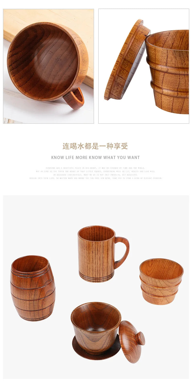 Wooden Big Belly Cups Japan Style Milk Water Cup with Handle Coffee Beer Tea Mug Handmade Natural Kitchen Bar Drinkware Cups