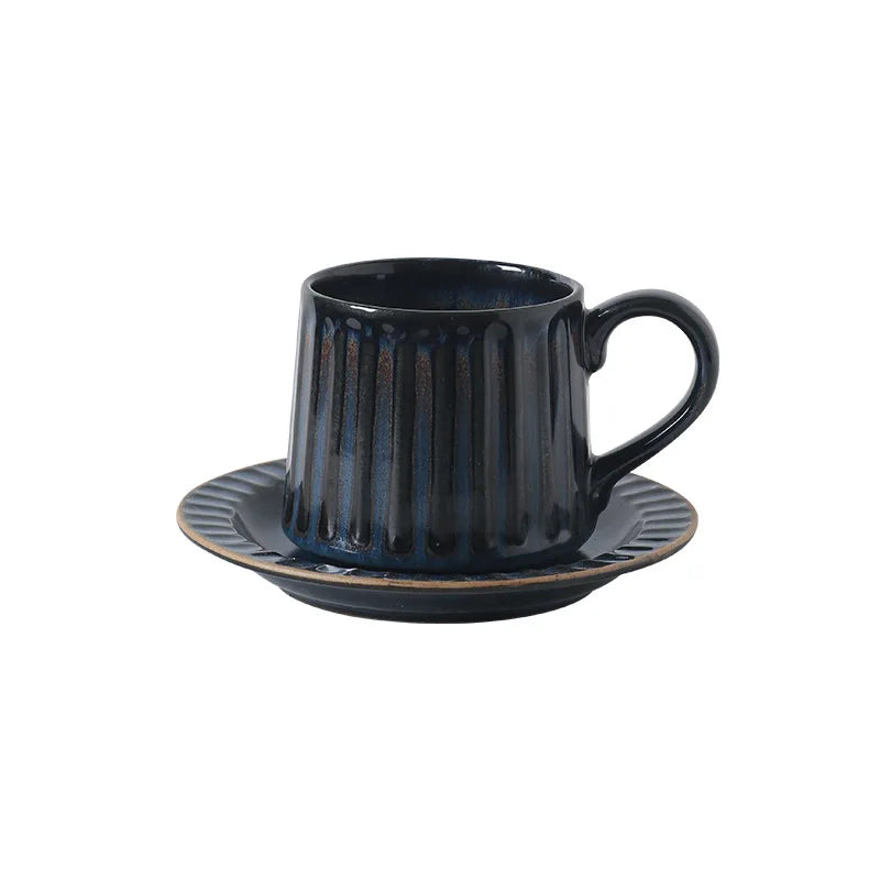 300ML Japanese Retro Rough Pottery Mug Unique Ceramic Office Coffee Cup Dish Set Home Creative Vertical Pattern Brewing Tea Cup