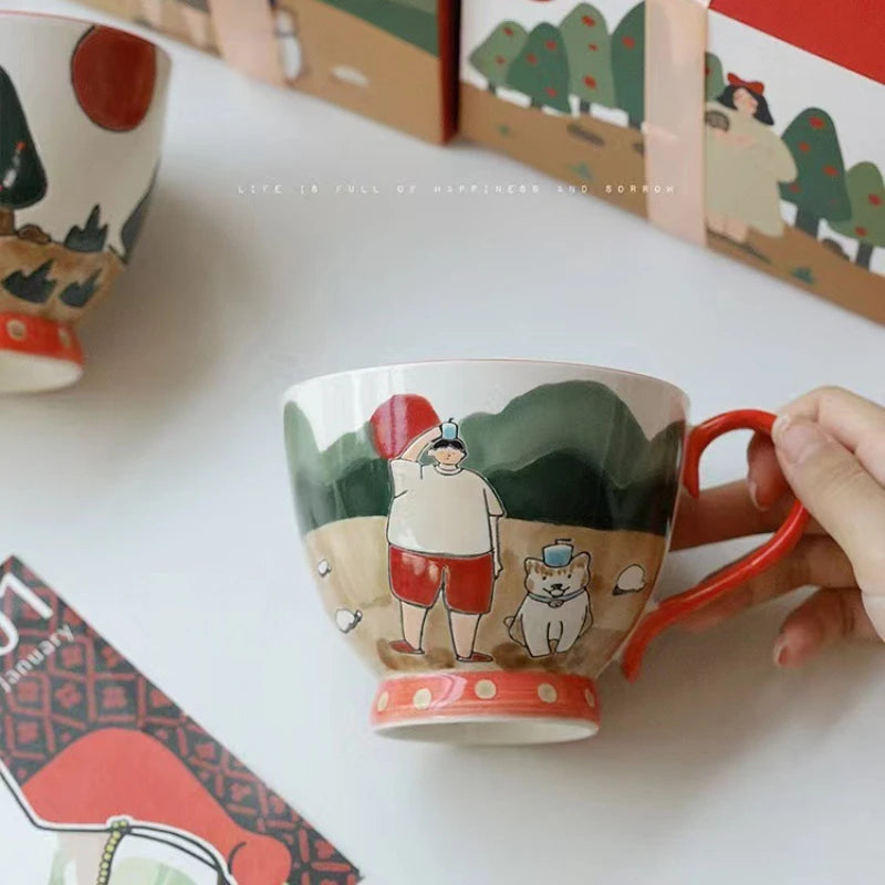 Kawaii Niche Couple Cup Hand-painted Ceramic Cups Couple Mug Gift High Appearance Level Anniversary Wedding Gift Coffee Mug