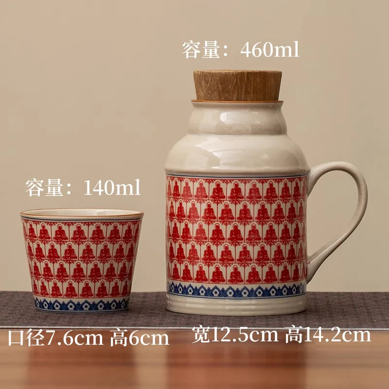 Chinese Style Teacup Set with Ruyao WanHua, Small Warm Pot, Lid Mug, Large Capacity Ceramic Hand Warmer, Travel Tea Pot + Cup