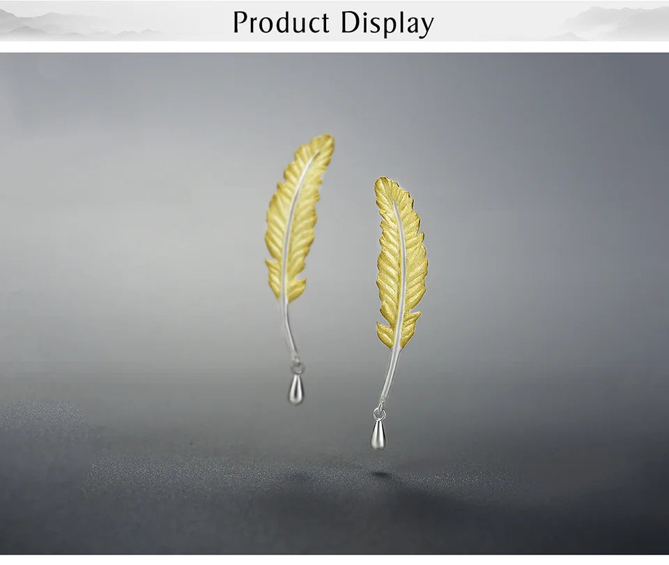 Lotus Fun 18K Gold Luxury Vintage Genuine 925 Sterling Silver Unusual Feather Earrings for Women Original Jewelry 2021 trend New