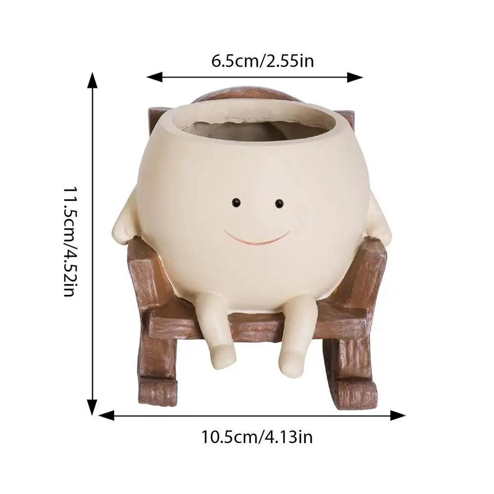 New Face Planter Pots for Indoor Plants Cute Resin Flower Head Planters, Sit Rocking Chair Succulent Pots with Drainage Hole