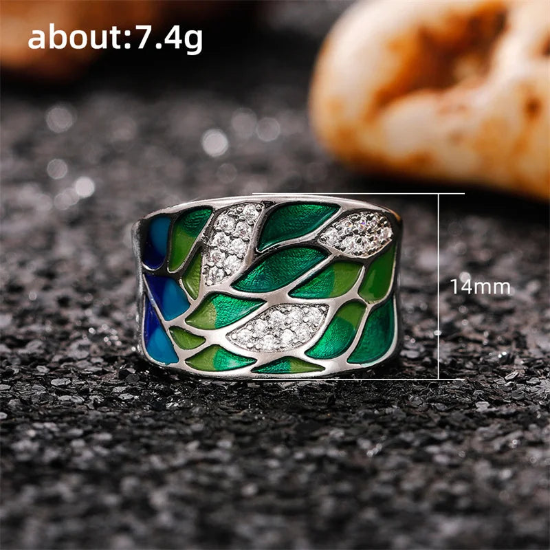 Green Leaf Enamel Handmade Oil Dropping Women's Ring Charm High Luxury Westernized  Prom Fancy Birthday Gift Fashion Jewelry