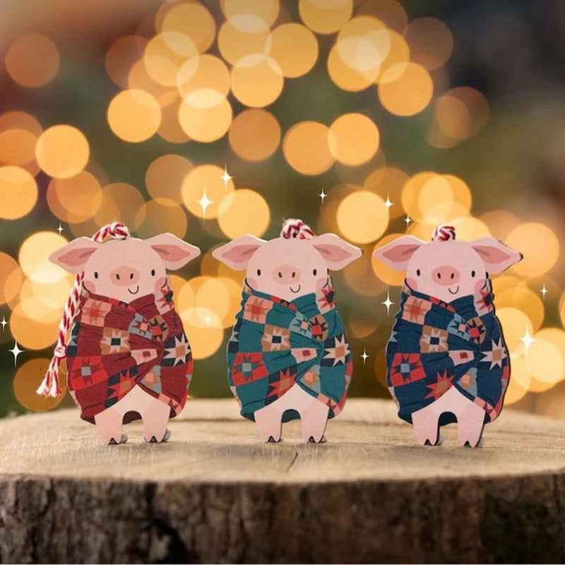 Pigs In Blankets Pendant Wooden Hanging Ornaments Cute Piglet Christmas Tree Decorations For Home Secret Santa Gift