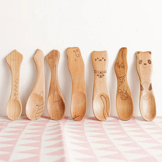 Cute Cartoon Children Wooden Spoon Coffee Tea Soup Stirring Spoons Dessert Honey Cutlery Baby Kids Kitchen Tools Tableware