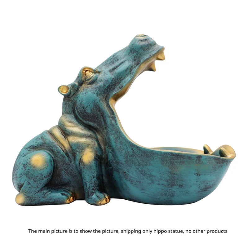 Hippo Figurine Candy Dish & Key Bowl Unique Resin Hippopotamus Statue For Office Desk & Entry Table Decor