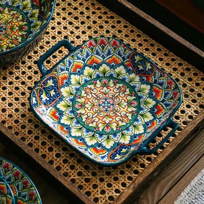 Polish style ceramic dishes household creative baking tray fruit salad mashed potatoes Noodles bowl cake plate Kitchen supplies