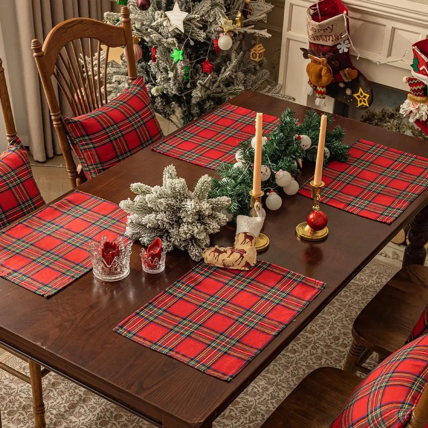 4pcs Table Napkin Christmas Placemats Red Soft Scottish Tartan Plaid Cloth Napkins Decorative Kitchen Festive Home Table Decor