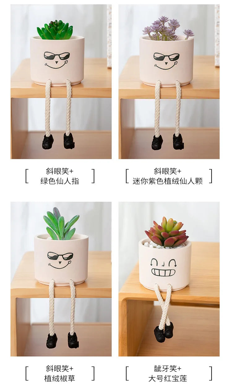 Creative Expression Character Hanging Foot Doll Fleshy Ceramic Flowerpot Personalized Handicraft Decoration Breathable Pot