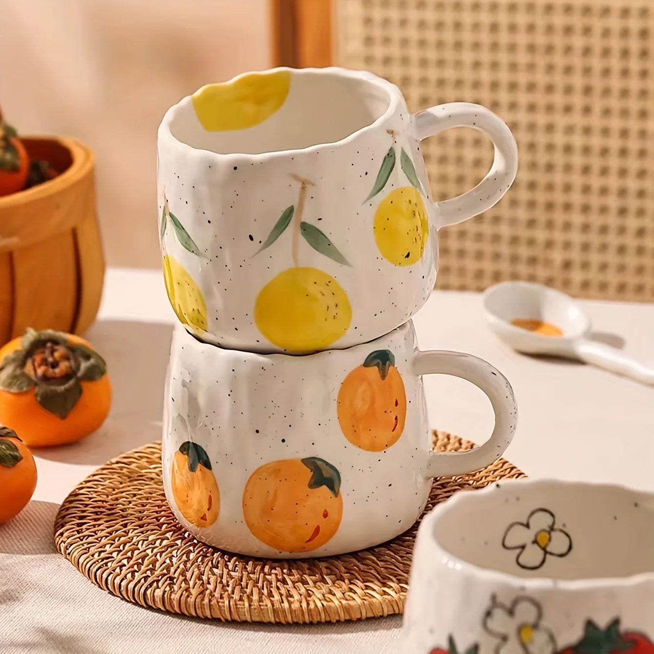 1pc 300ml Vibrant Fruit Themed Ceramic Coffee Mug All Occasions Gift Children's Porcelain Cup Breakfast Cup and Plate Drinkware