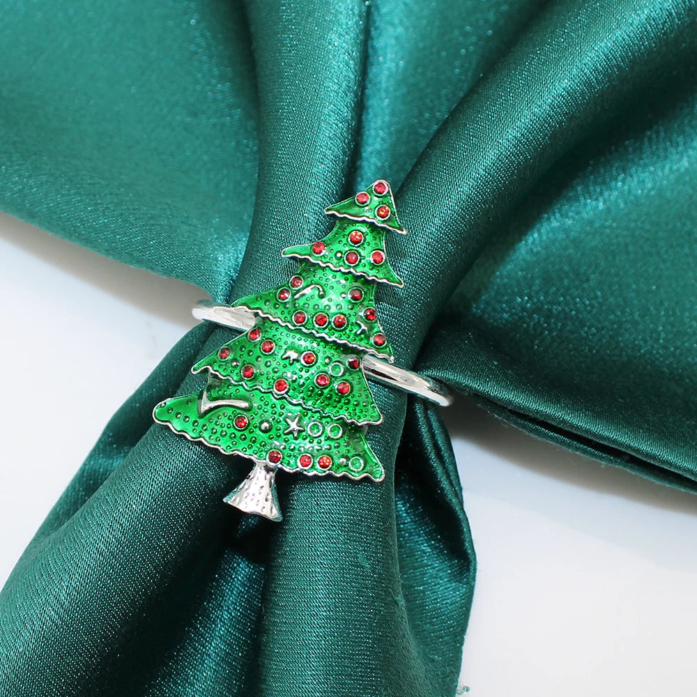 8Pcs Green Christmas Tree Napkin Rings Xmas Crystal Napkin Holder for Christmas Wedding Thanksgiving Party Kitchen Table Decor