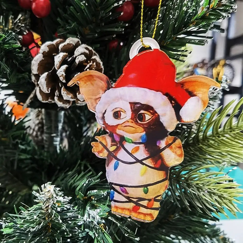 2D Funny Christmas Tree Hanging Ornament Socks Dog Flying Dragon Gremlins Gizmo Acrylic Hanging Pendant Festive Party Supplies