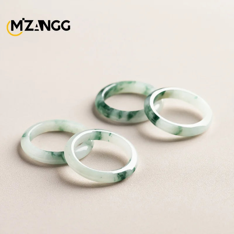 Natural Myanmar Jadeite Floating Flower Peace Ring for Men and Women Couples Ring Fashion Simple Jewelry Holiday Gift