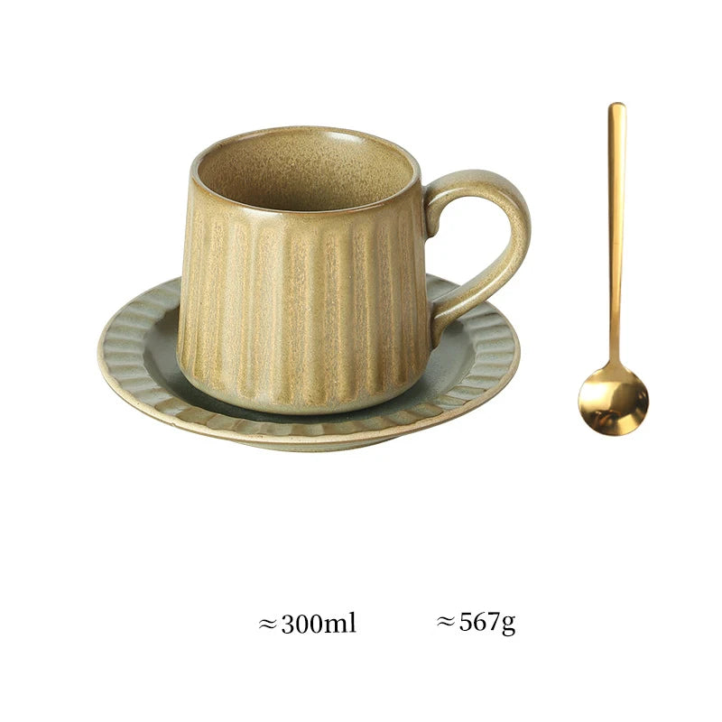 Ceramic Coffee Cup Set European American Roman Ear Hanging Flower Cups Restaurant Office Commercial Mugs Cup Plate Wholesale