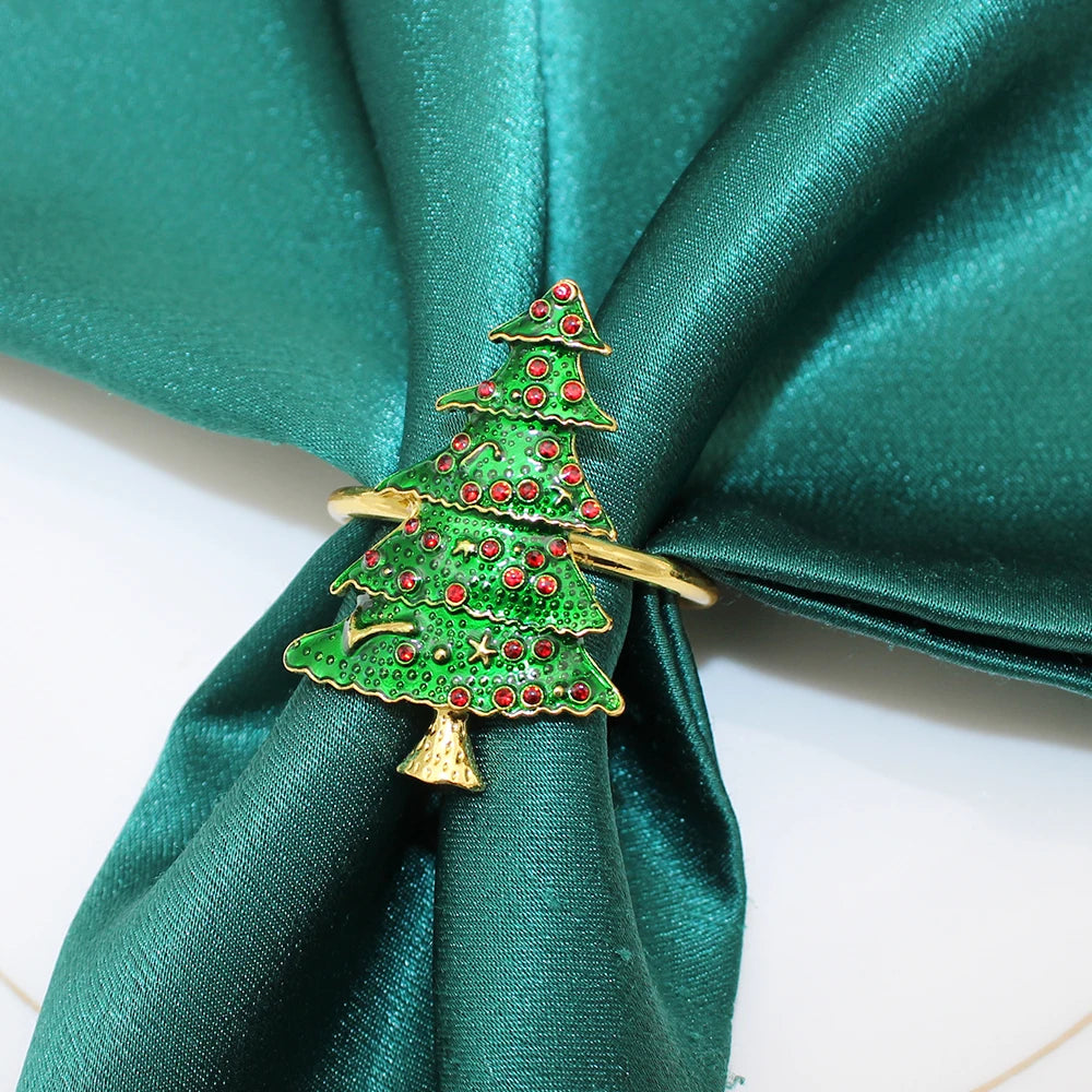 8Pcs Green Christmas Tree Napkin Rings Xmas Crystal Napkin Holder for Christmas Wedding Thanksgiving Party Kitchen Table Decor