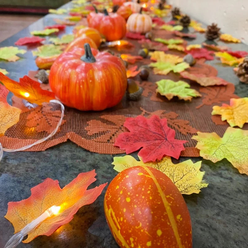 Fall Thanksgiving Decor Artificial Maple Leaves Mini Pumpkin Pine Cones Acorns Halloween Thanksgiving Table Centerpiece Supplies