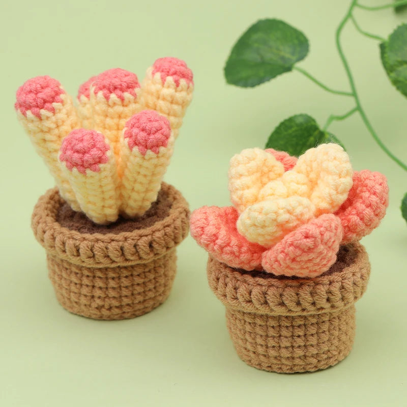 MIUSIE Beginner Crochet Kit Cactus Potted Plant Creative Crochet DIY Keychai Knitting Key Holder Crochet Dolls Material Pack