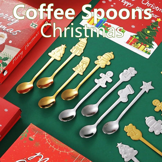 Christmas Gifts Coffee Spoons Stainless Steel Nordic style Dessert Spoon Tableware Kitchen Accessories New Year Gift Decorations